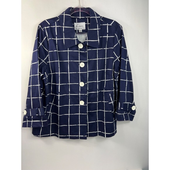 Linea by Louis Dell'Olio Jackets & Blazers - Linea‎ by Louis Dell'Olio Jacket Navy and White Checkered Lined Womens Sz XL